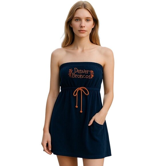 Denver Broncos Y2K Terrycloth Strapless Swimcover Blue Size M Football Beach - Picture 1 of 13